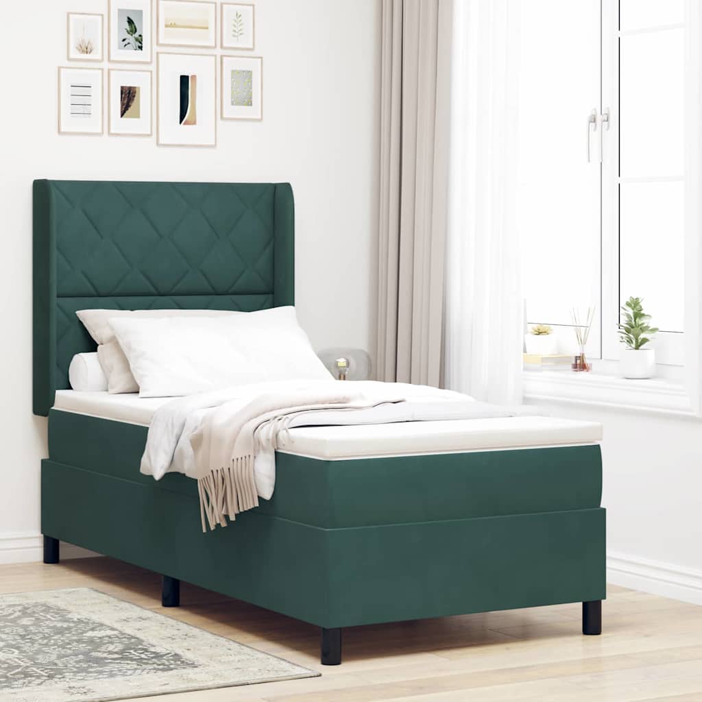 Boxspringbett mit Kopfteil Dunkelgrün 100 x 200 cm Samt