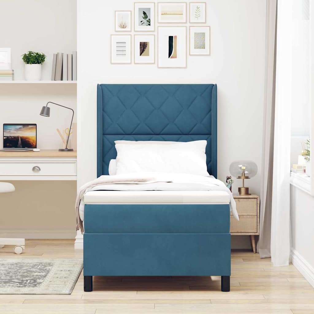Boxspringbett mit Kopfteil Blau 100 x 200 cm Samt