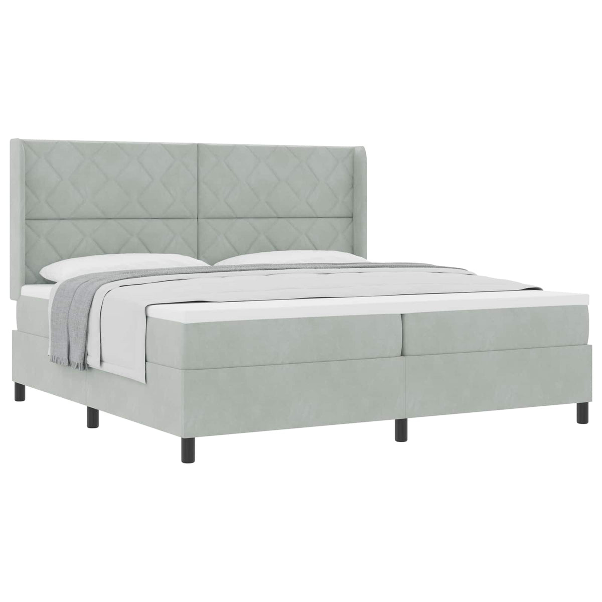 Boxspringbett mit Kopfteil Hellgrau 200 x 200 cm Samt