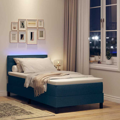 Boxspringbett mit LED-Lichtleisten Blau 90 x 190 cm Stoff