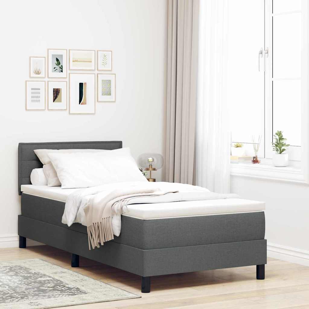 Boxspringbett mit LED-Lichtleisten Dunkelgrau 90 x 200 cm Stoff