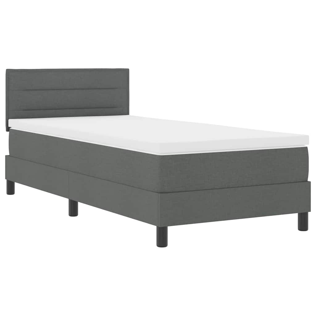 Boxspringbett mit LED-Lichtleisten Dunkelgrau 90 x 200 cm Stoff