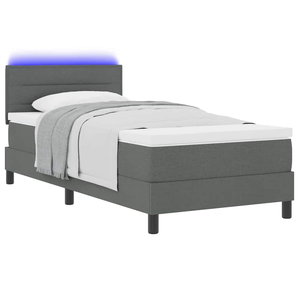 Boxspringbett mit LED-Lichtleisten Dunkelgrau 90 x 200 cm Stoff