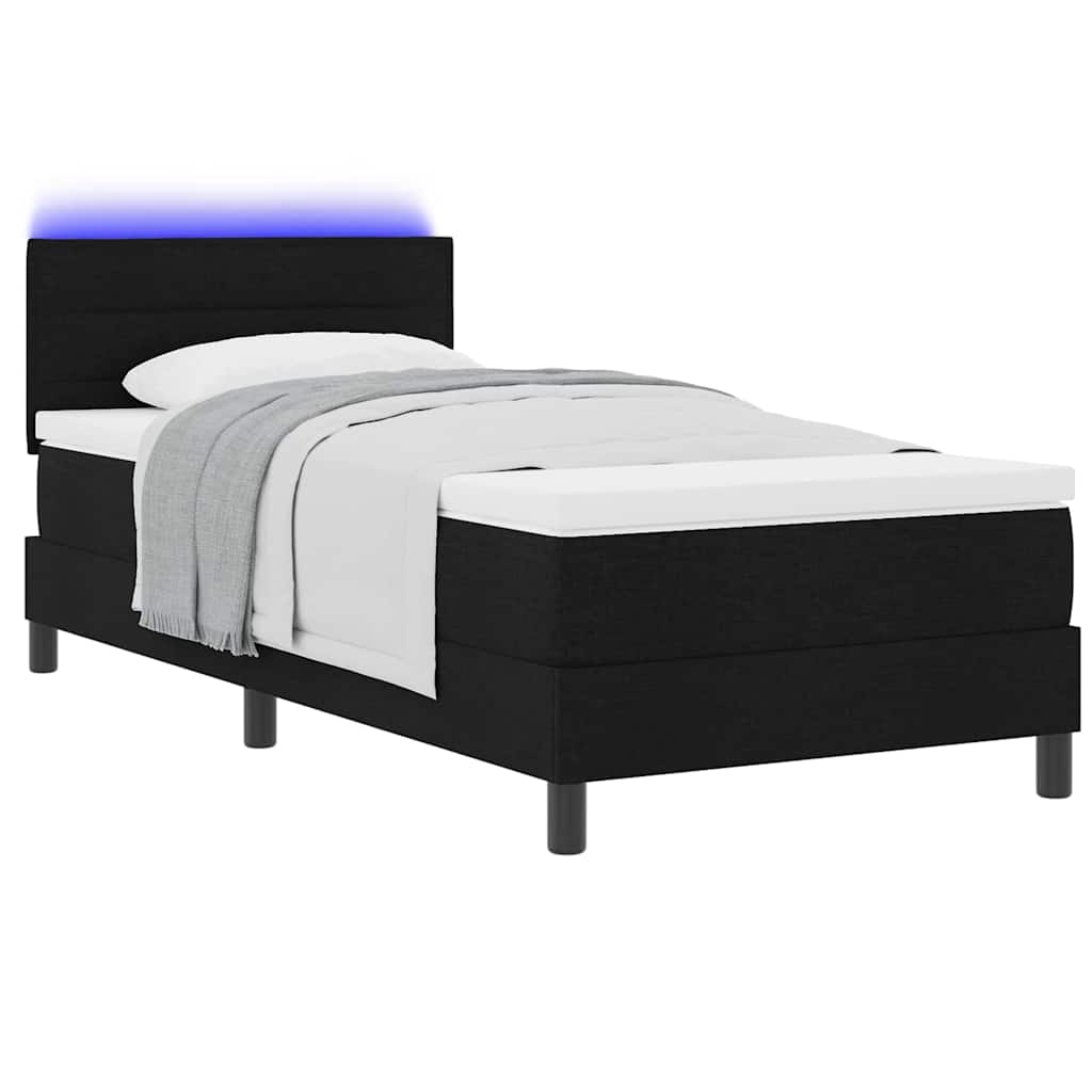 Boxspringbett mit LED-Lichtleisten Schwarz 90 x 200 cm Stoff