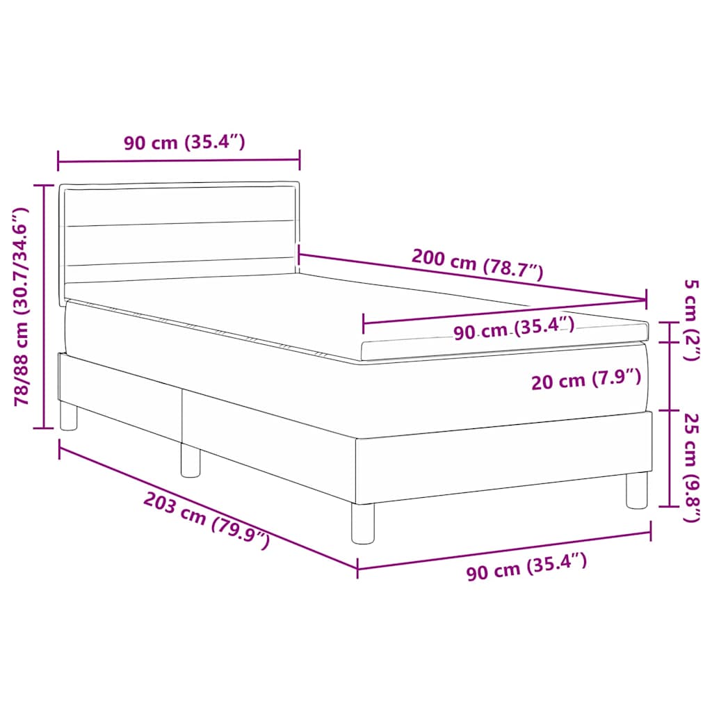 Boxspringbett mit LED-Lichtleisten Schwarz 90 x 200 cm Stoff