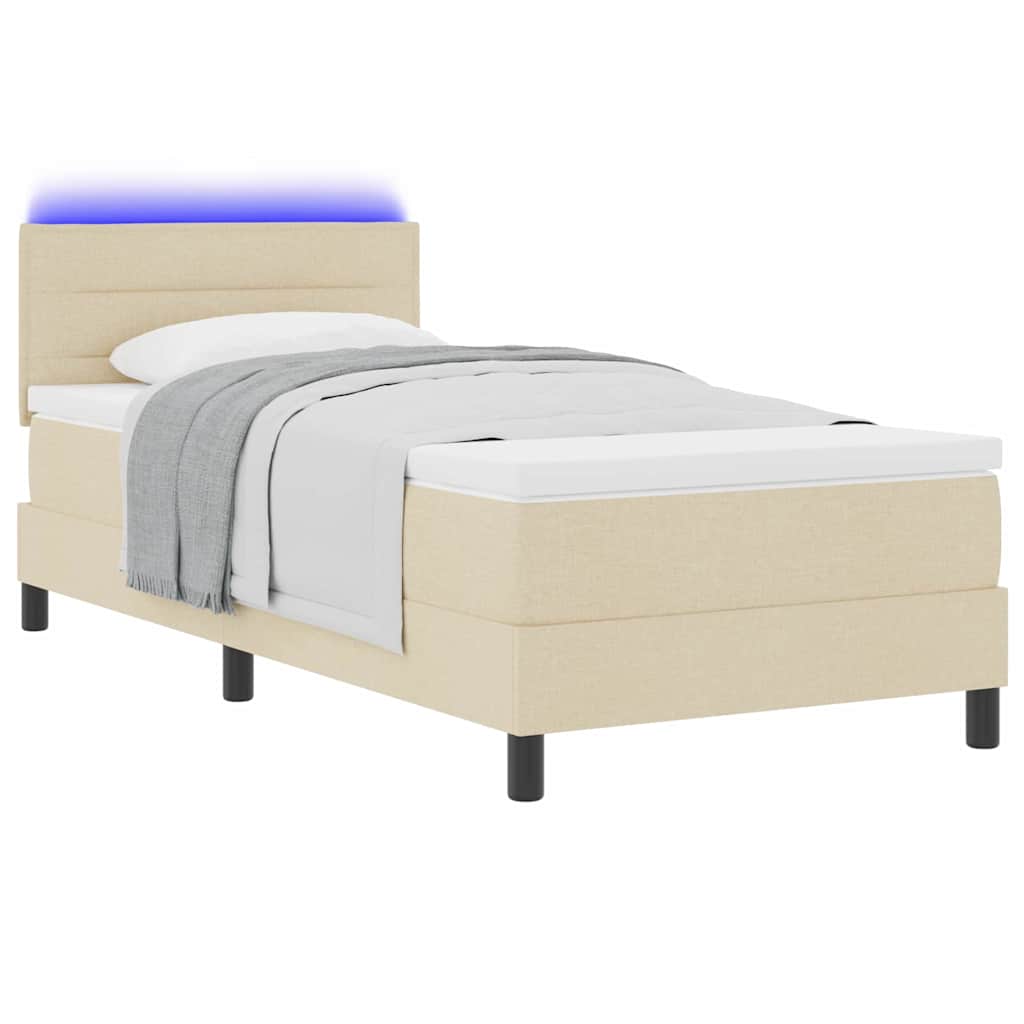 Boxspringbett mit LED-Lichtleisten Creme 90 x 200 cm Stoff