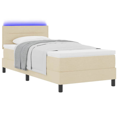 Boxspringbett mit LED-Lichtleisten Creme 90 x 200 cm Stoff