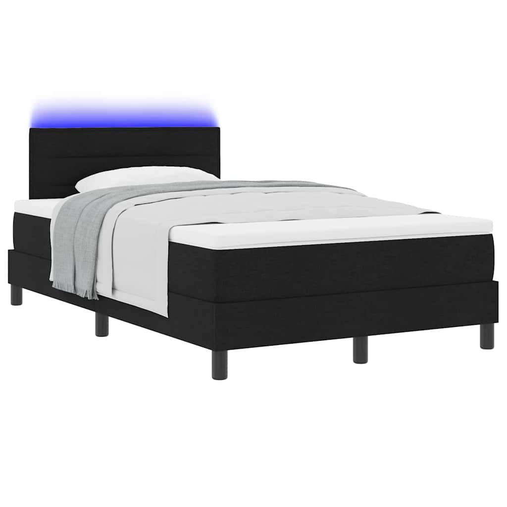 Boxspringbett mit LED-Lichtleisten Schwarz 120 x 190 cm Stoff