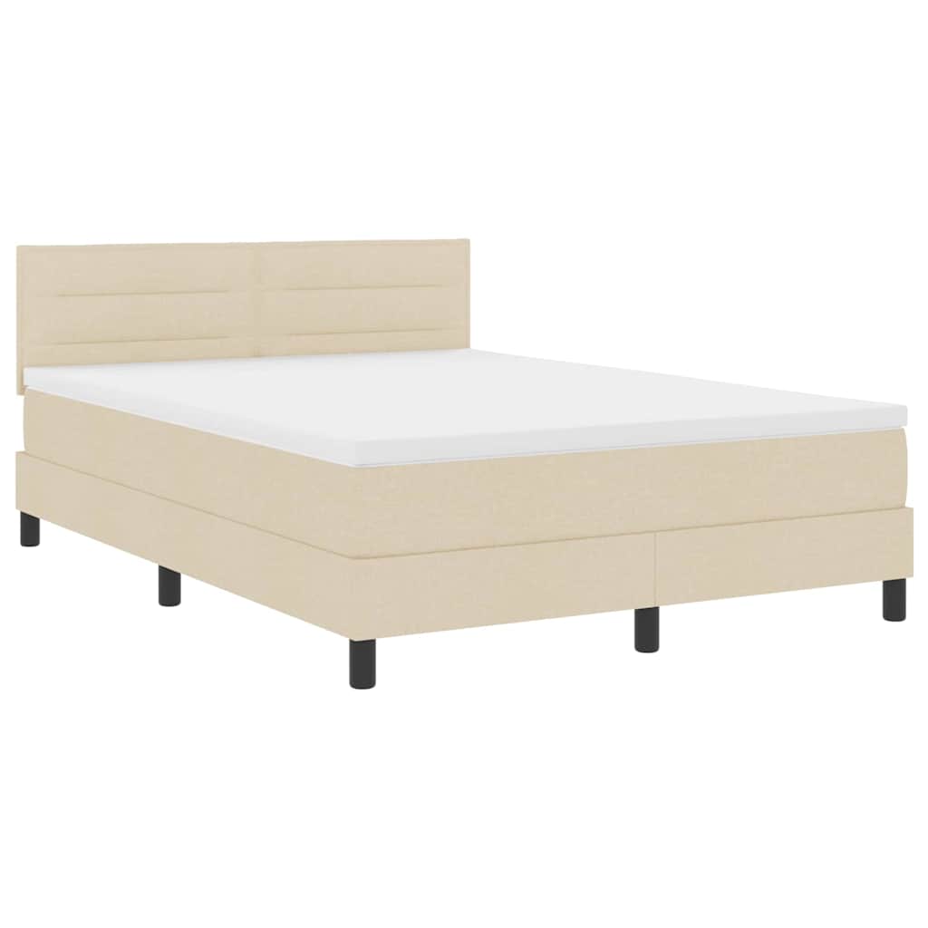 Boxspringbett mit LED-Lichtleisten Creme 140 x 190 cm Stoff