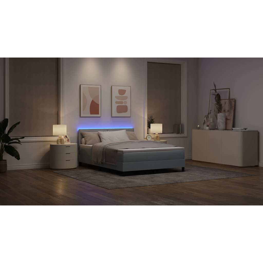 Boxspringbett mit Matratze mit LED Hellgrau 140 x 200 cm Stoff