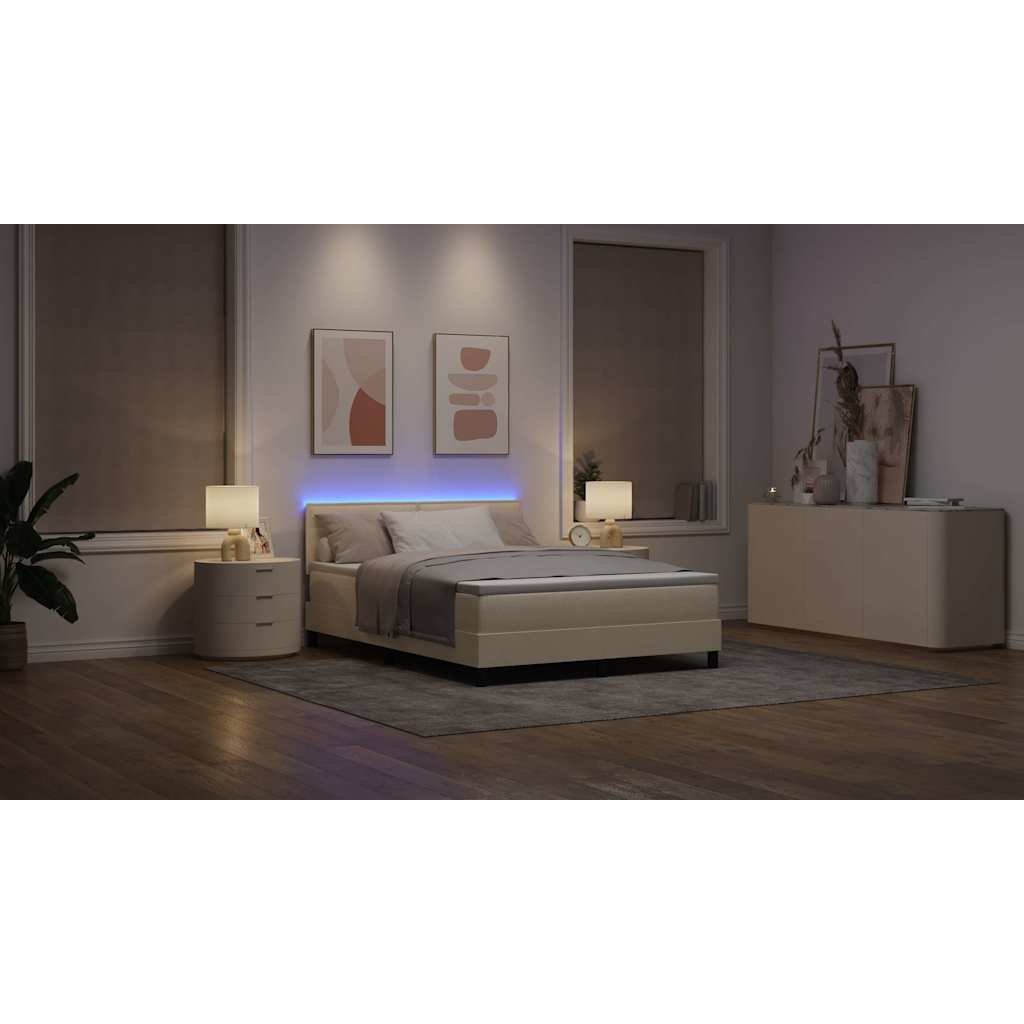 Boxspringbett mit LED-Lichtleisten Creme 160 x 200 cm Stoff