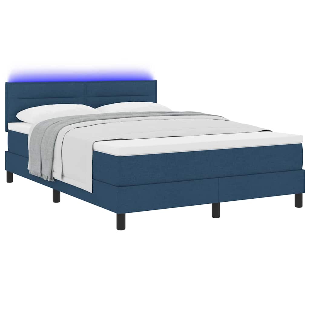 Boxspringbett mit LED-Lichtleisten Blau 160 x 200 cm Stoff