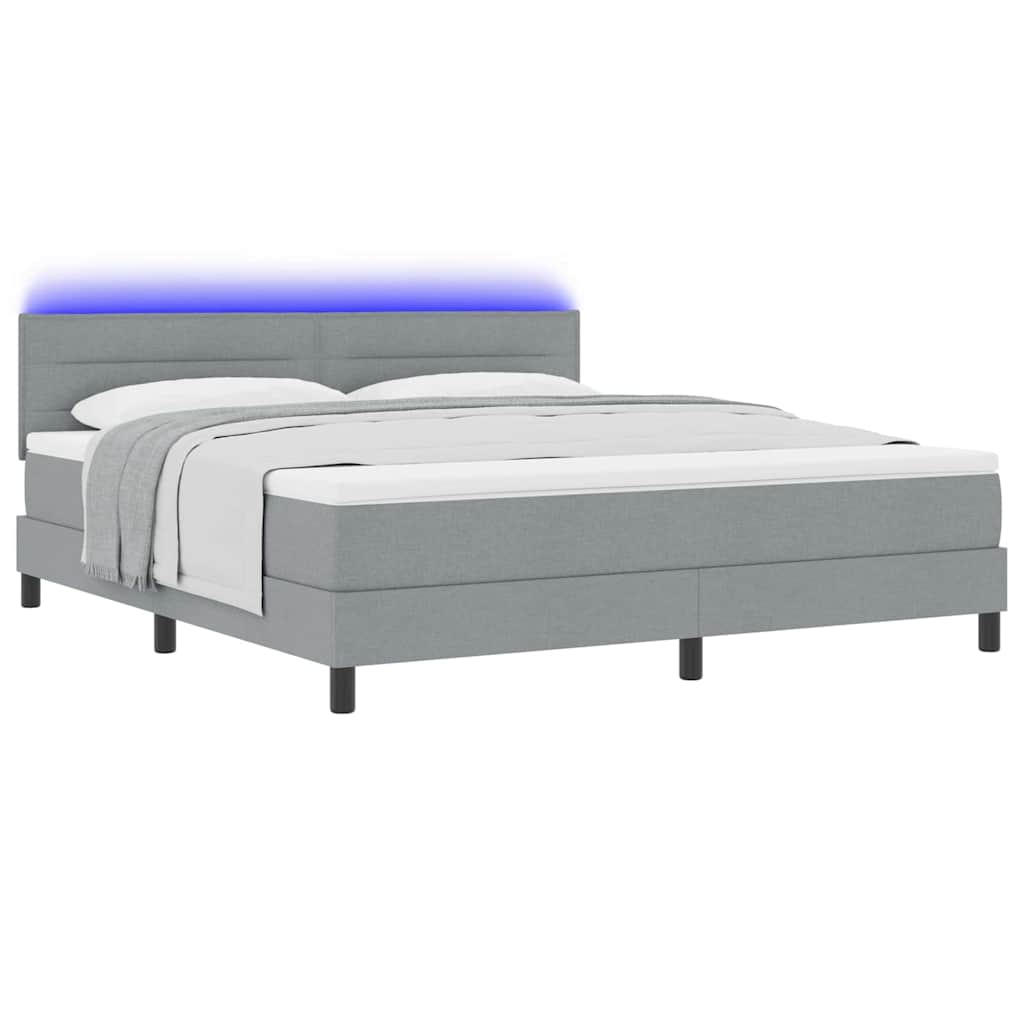 Boxspringbett mit LED-Lichtleisten Hellgrau 180 x 200 cm Stoff