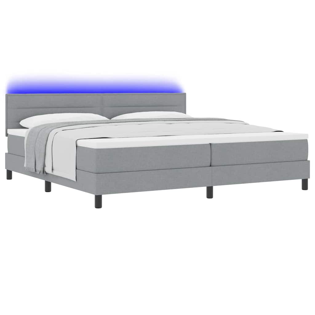 Boxspringbett mit LED-Lichtleisten Hellgrau 200 x 200 cm Stoff