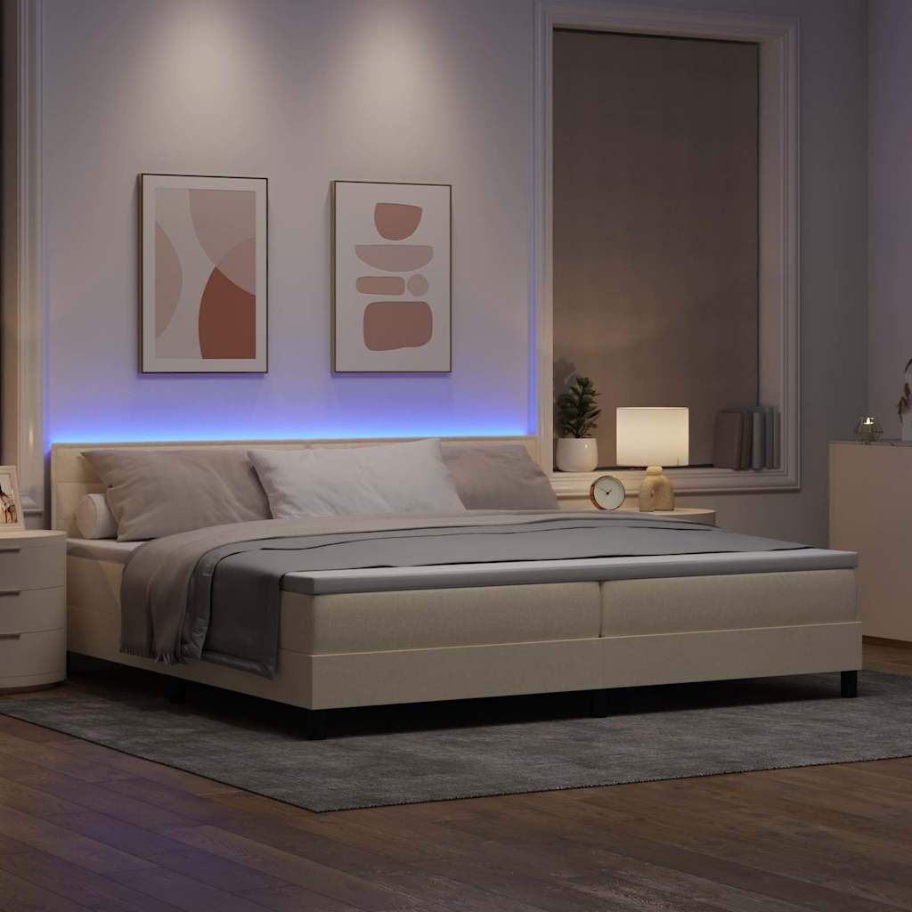 Boxspringbett mit LED-Lichtleisten Creme 200 x 200 cm Stoff