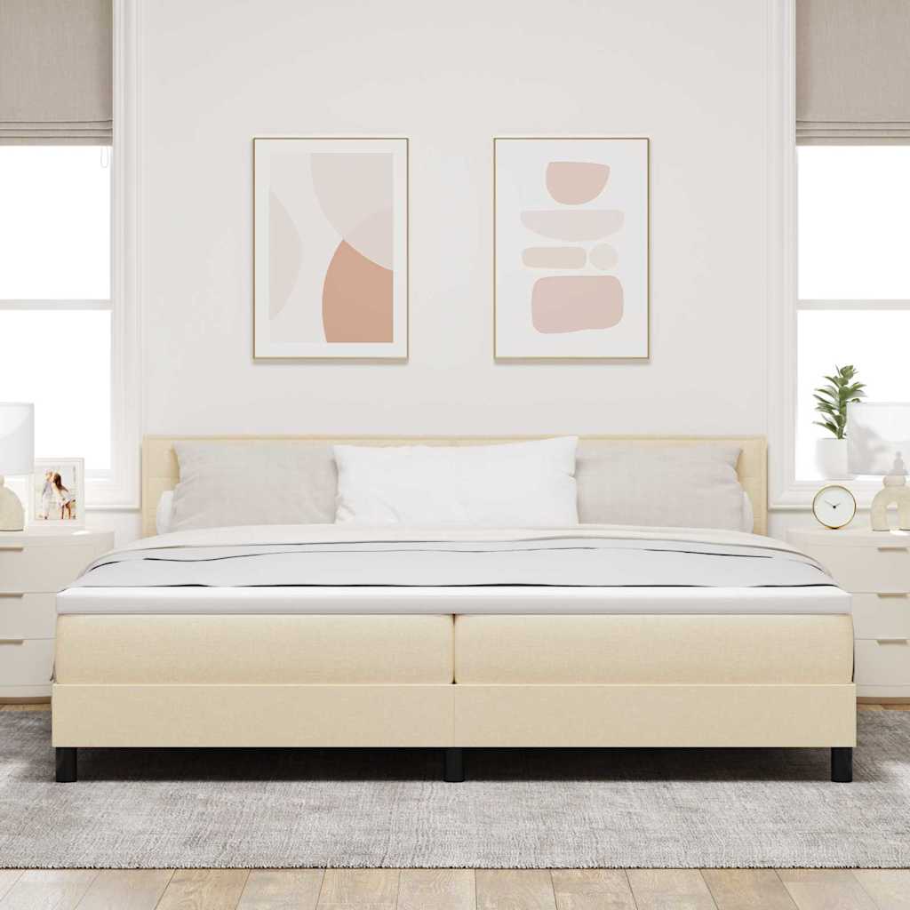 Boxspringbett mit LED-Lichtleisten Creme 200 x 200 cm Stoff