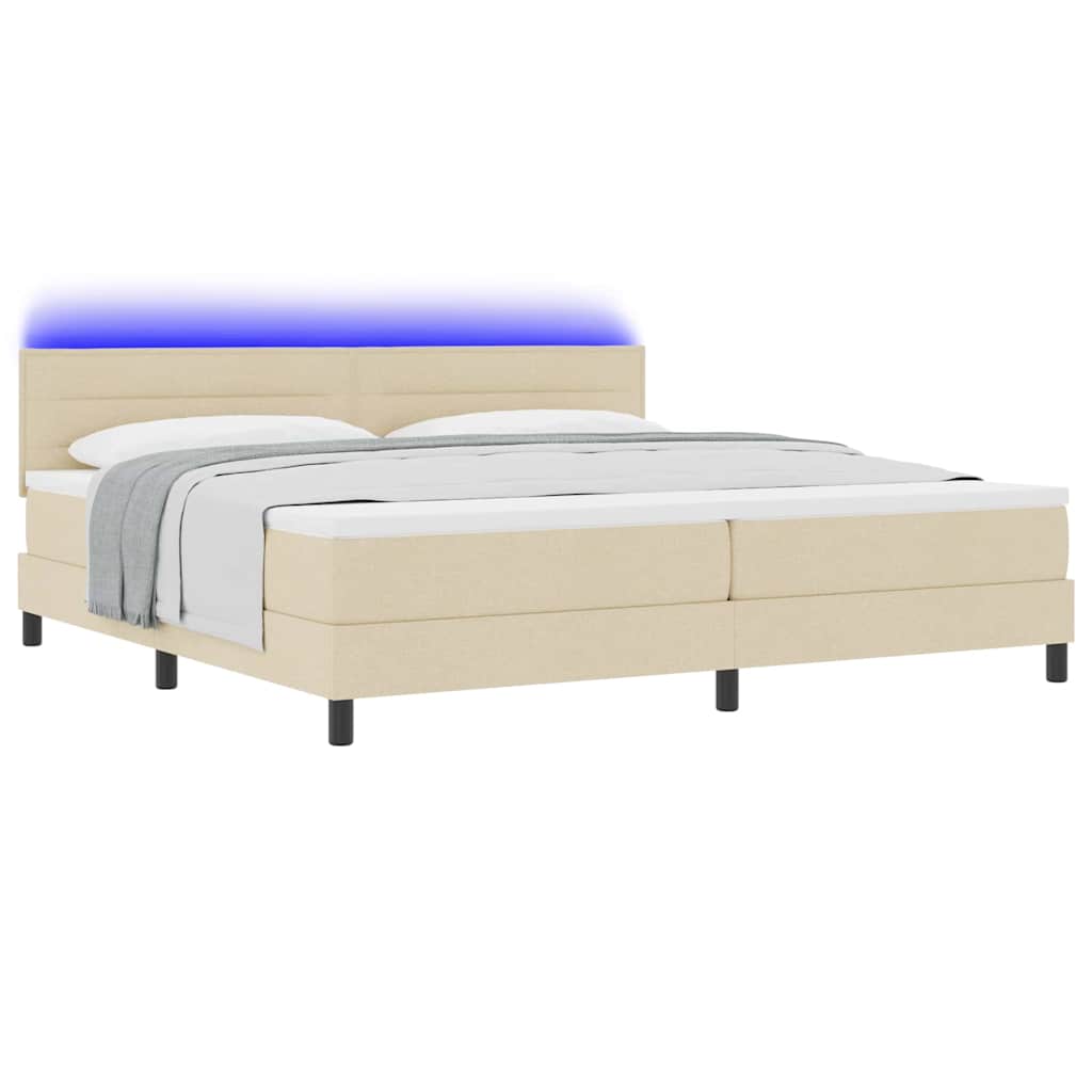 Boxspringbett mit LED-Lichtleisten Creme 200 x 200 cm Stoff