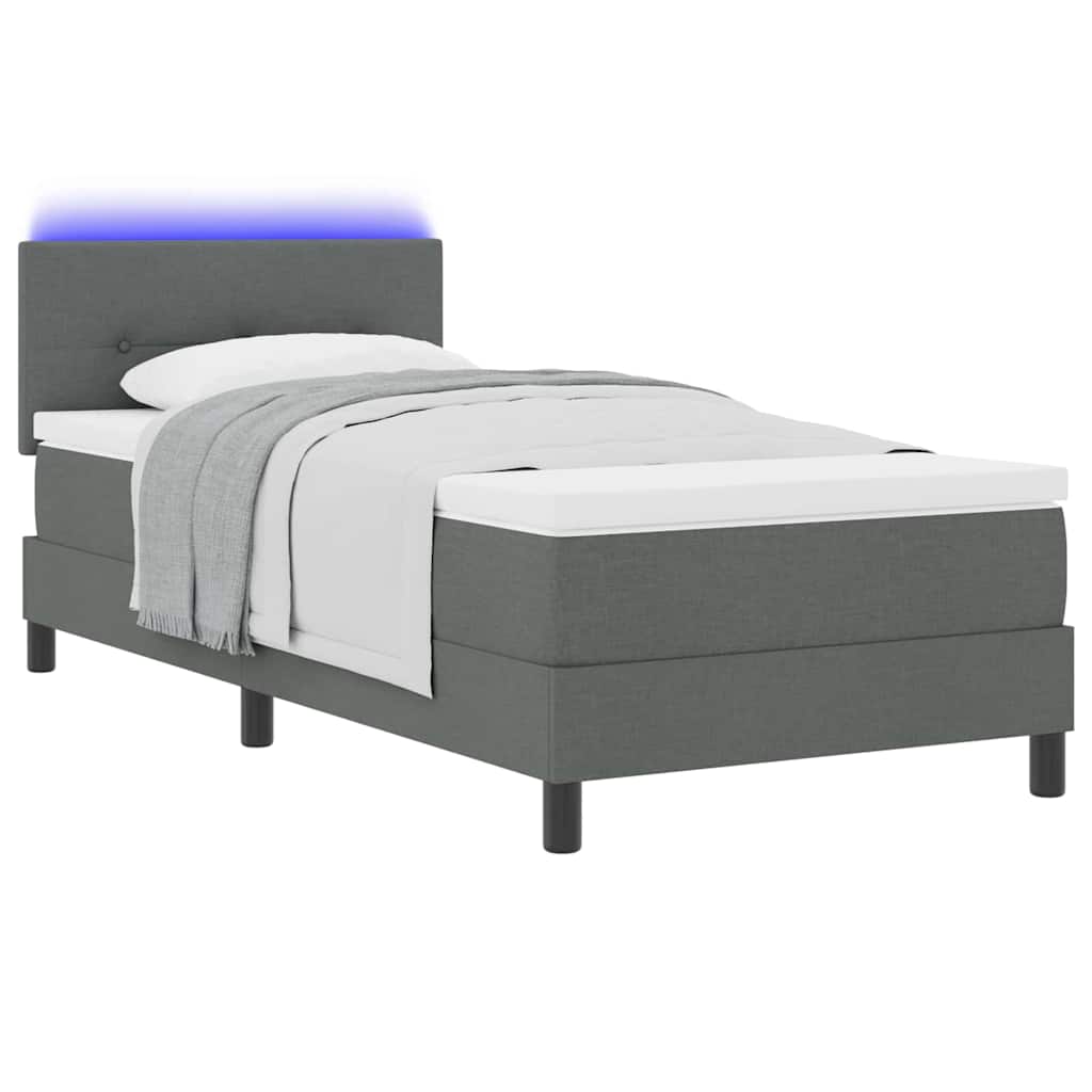 Boxspringbett mit LED-Lichtleisten Dunkelgrau 80 x 200 cm Stoff