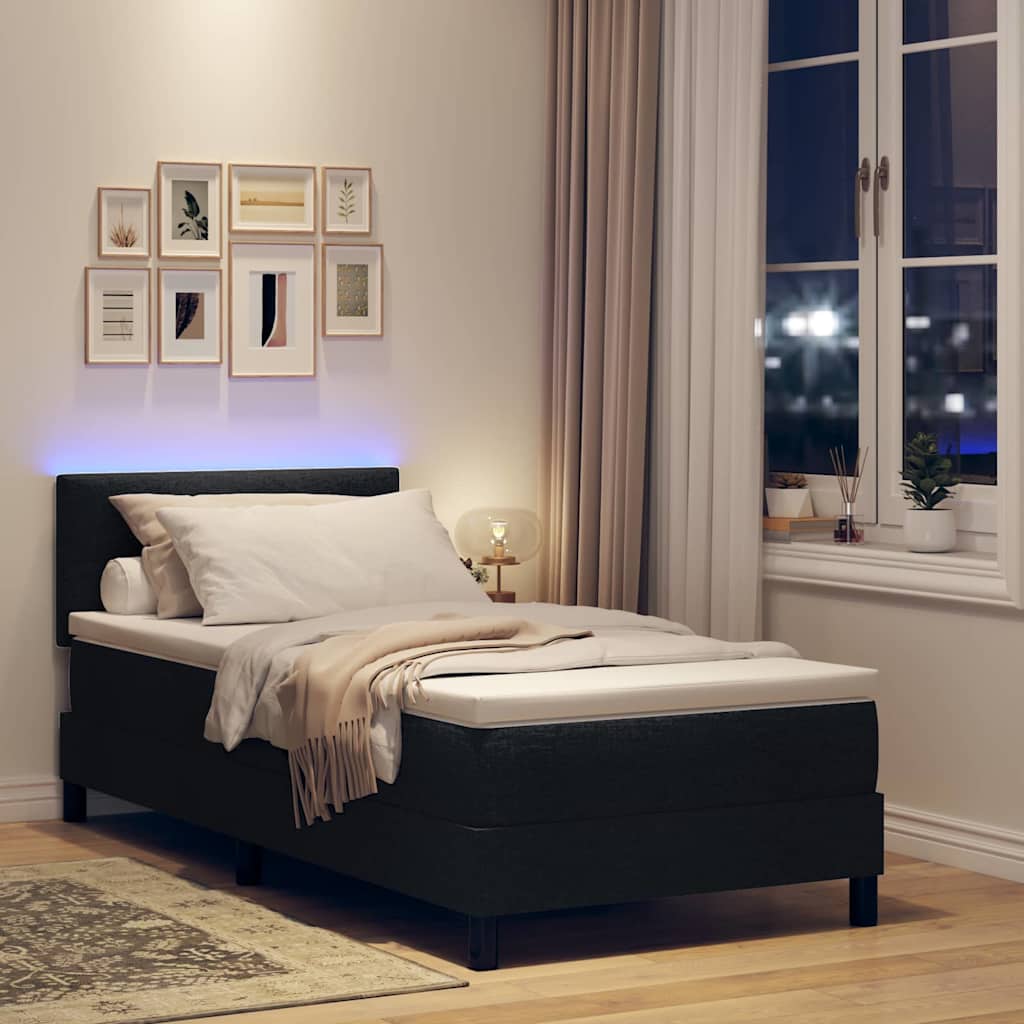 Boxspringbett mit LED-Lichtleisten Schwarz 90 x 190 cm Stoff
