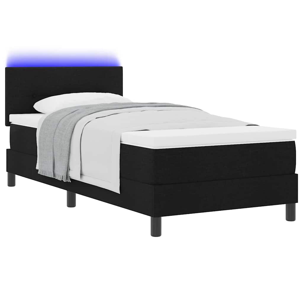 Boxspringbett mit LED-Lichtleisten Schwarz 90 x 200 cm Stoff
