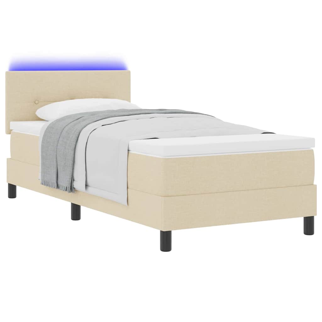 Boxspringbett mit LED-Lichtleisten Creme 90 x 200 cm Stoff
