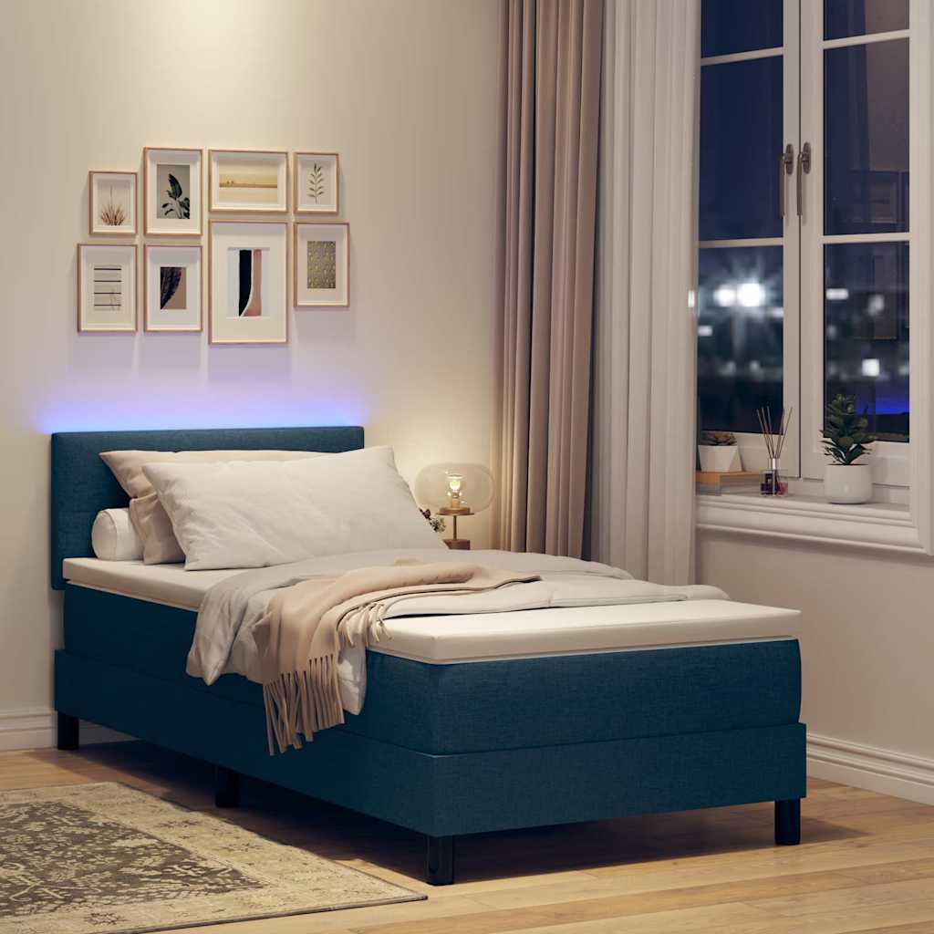 Boxspringbett mit LED-Lichtleisten Blau 90 x 200 cm Stoff