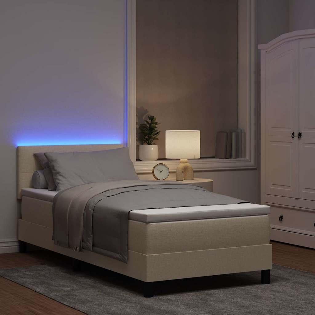 Boxspringbett mit LED-Lichtleisten Creme 100 x 200 cm Stoff