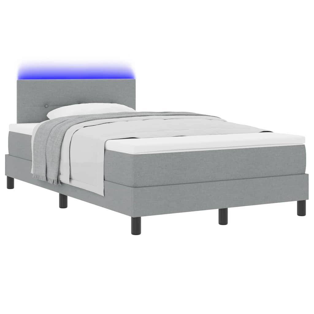 Boxspringbett mit LED-Lichtleisten Hellgrau 120 x 190 cm Stoff