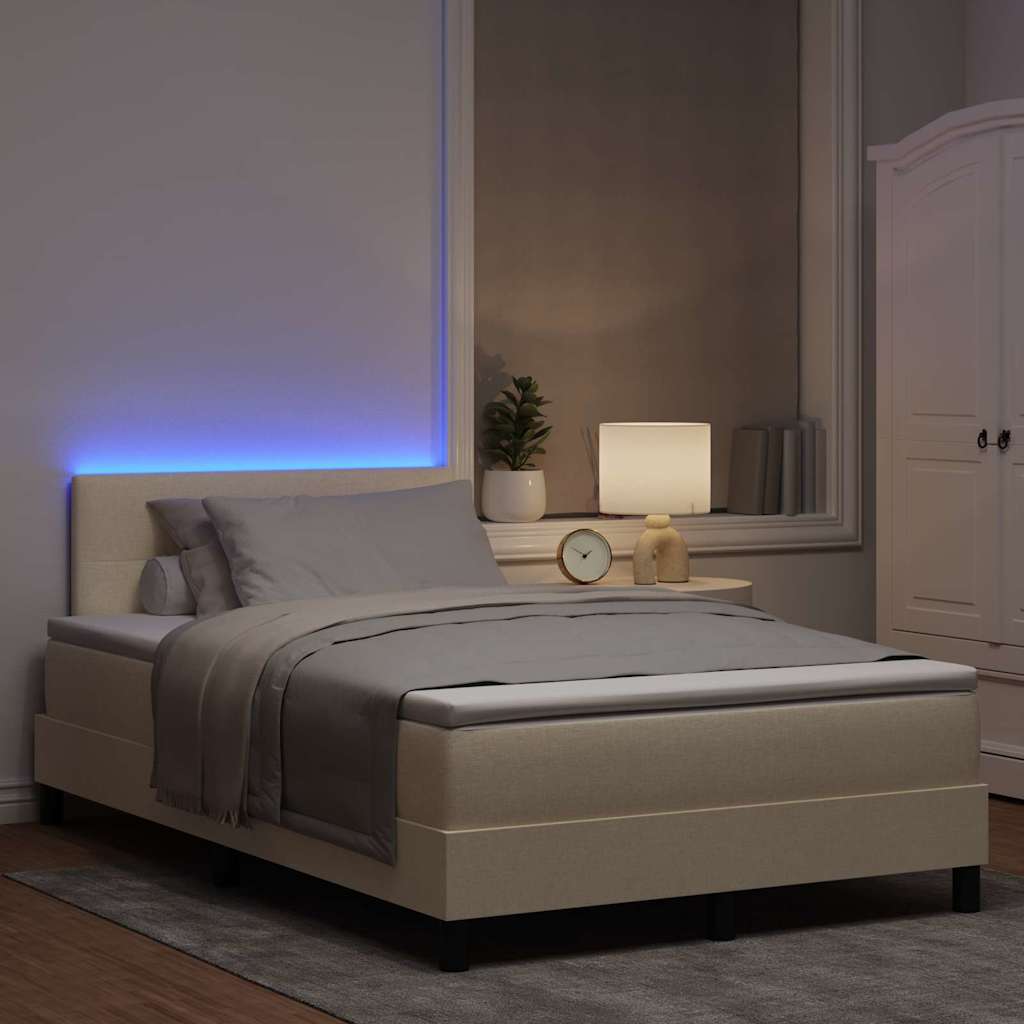Boxspringbett mit LED-Lichtleisten Creme 120 x 190 cm Stoff
