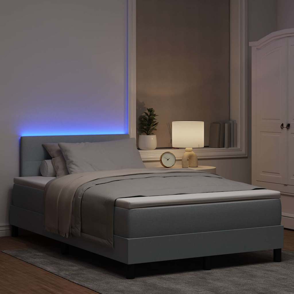 Boxspringbett mit LED-Lichtleisten Hellgrau 120 x 200 cm Stoff