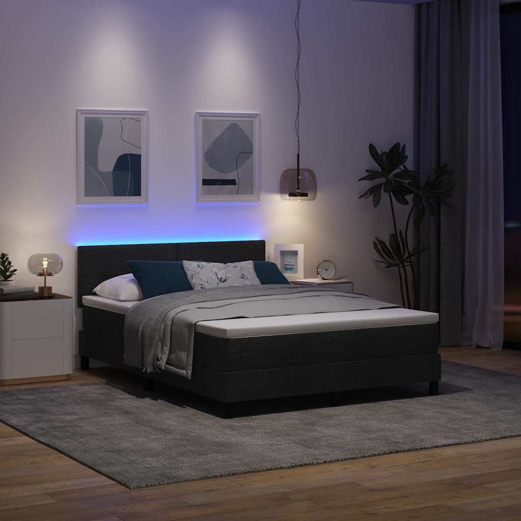 Boxspringbett mit LED-Lichtleisten Schwarz 140 x 190 cm Stoff
