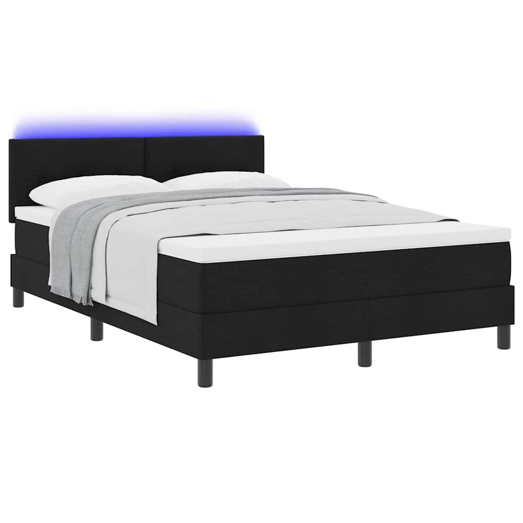 Boxspringbett mit LED-Lichtleisten Schwarz 140 x 190 cm Stoff