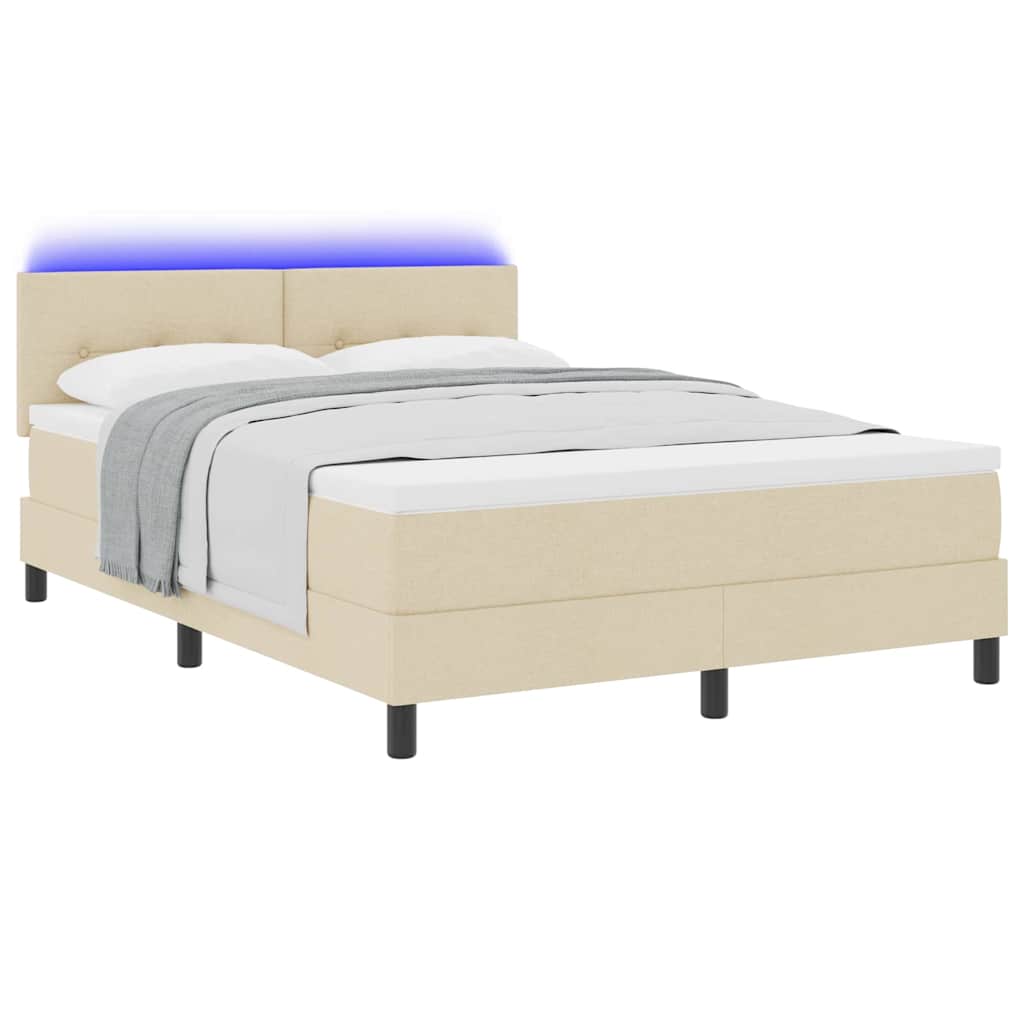 Boxspringbett mit Matratze mit LED Creme 140 x 190 cm Stoff