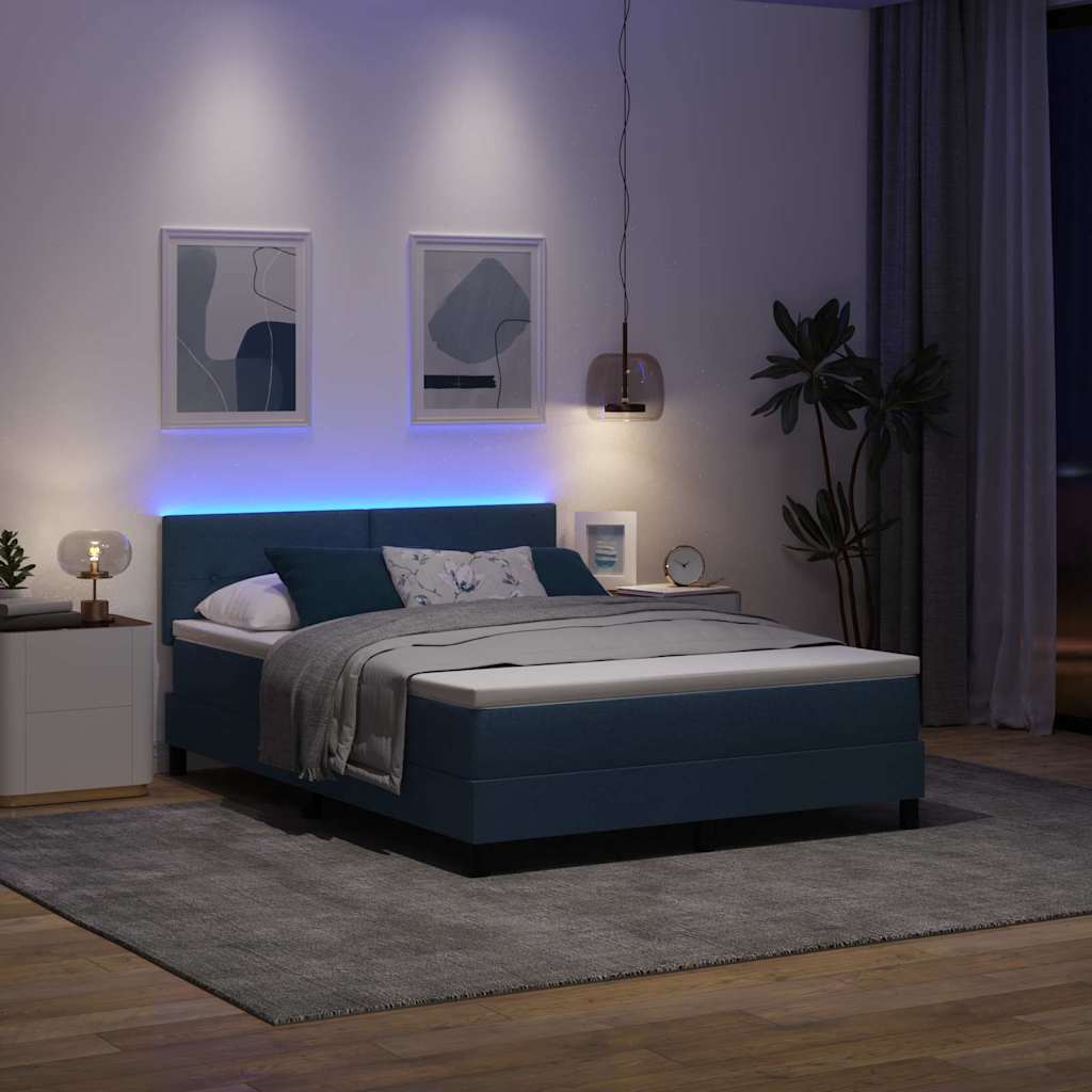 Boxspringbett mit LED-Lichtleisten Blau 140 x 200 cm Stoff