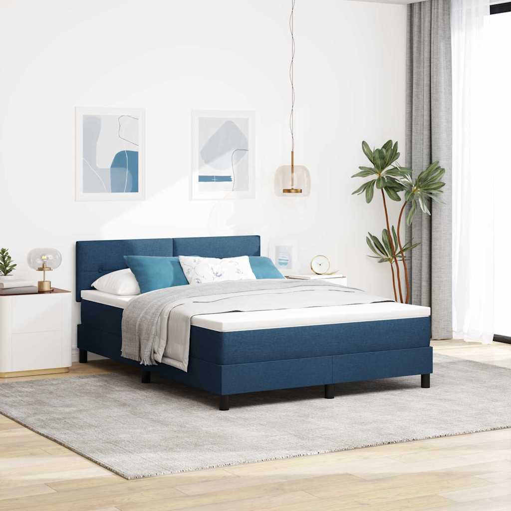 Boxspringbett mit LED-Lichtleisten Blau 140 x 200 cm Stoff