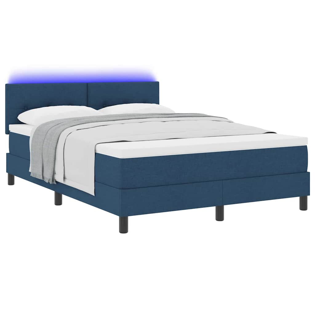Boxspringbett mit LED-Lichtleisten Blau 140 x 200 cm Stoff