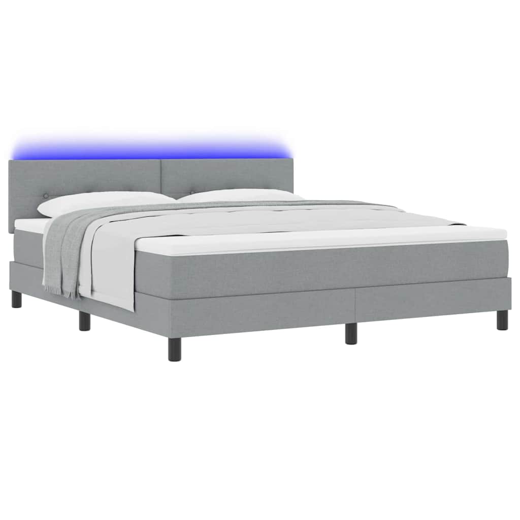 Boxspringbett mit LED-Lichtleisten Hellgrau 180 x 200 cm Stoff