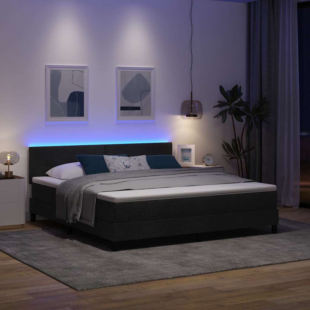 Boxspringbett mit LED-Lichtleisten Schwarz 180 x 200 cm Stoff