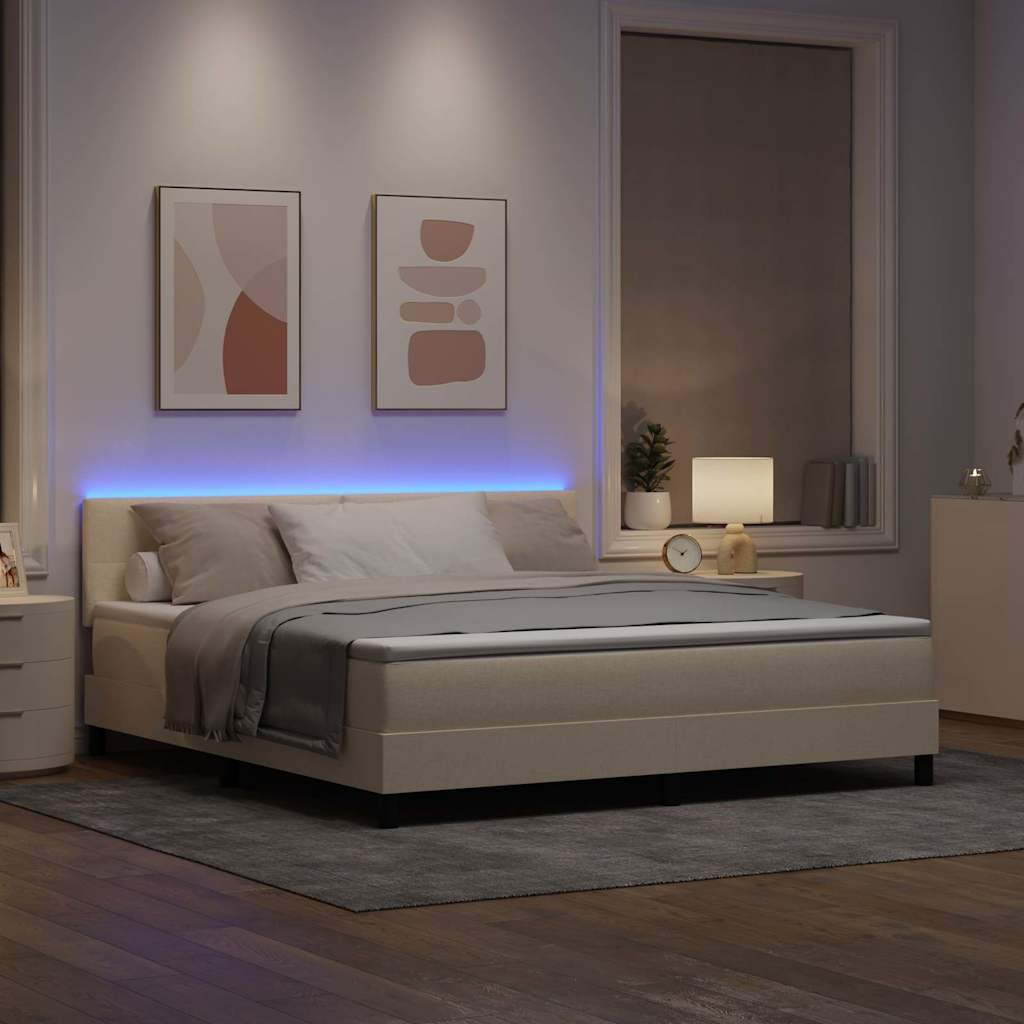Boxspringbett mit Matratze mit LED Creme 180 x 200 cm Stoff