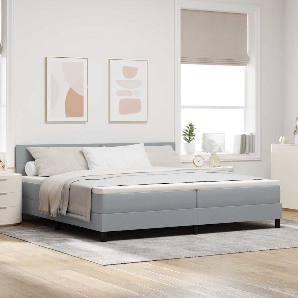 Boxspringbett mit LED-Lichtleisten Hellgrau 200 x 200 cm Stoff