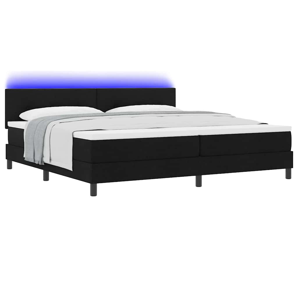Boxspringbett mit LED-Lichtleisten Schwarz 200 x 200 cm Stoff