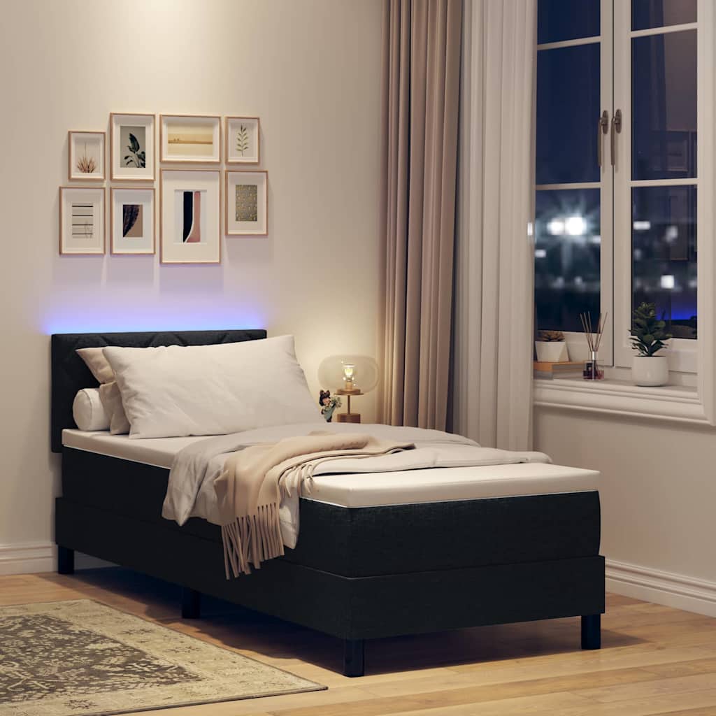Boxspringbett mit LED-Lichtleisten Schwarz 80 x 200 cm Stoff