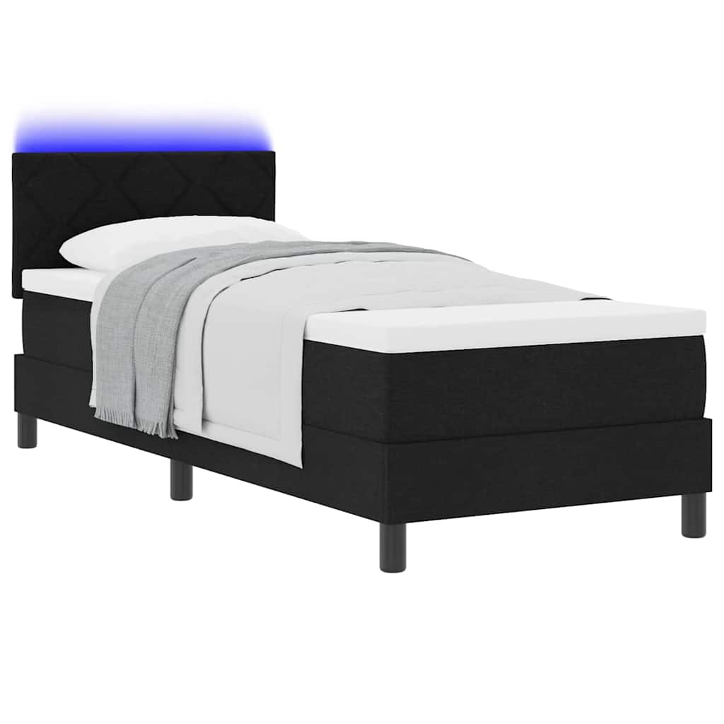 Boxspringbett mit LED-Lichtleisten Schwarz 80 x 200 cm Stoff