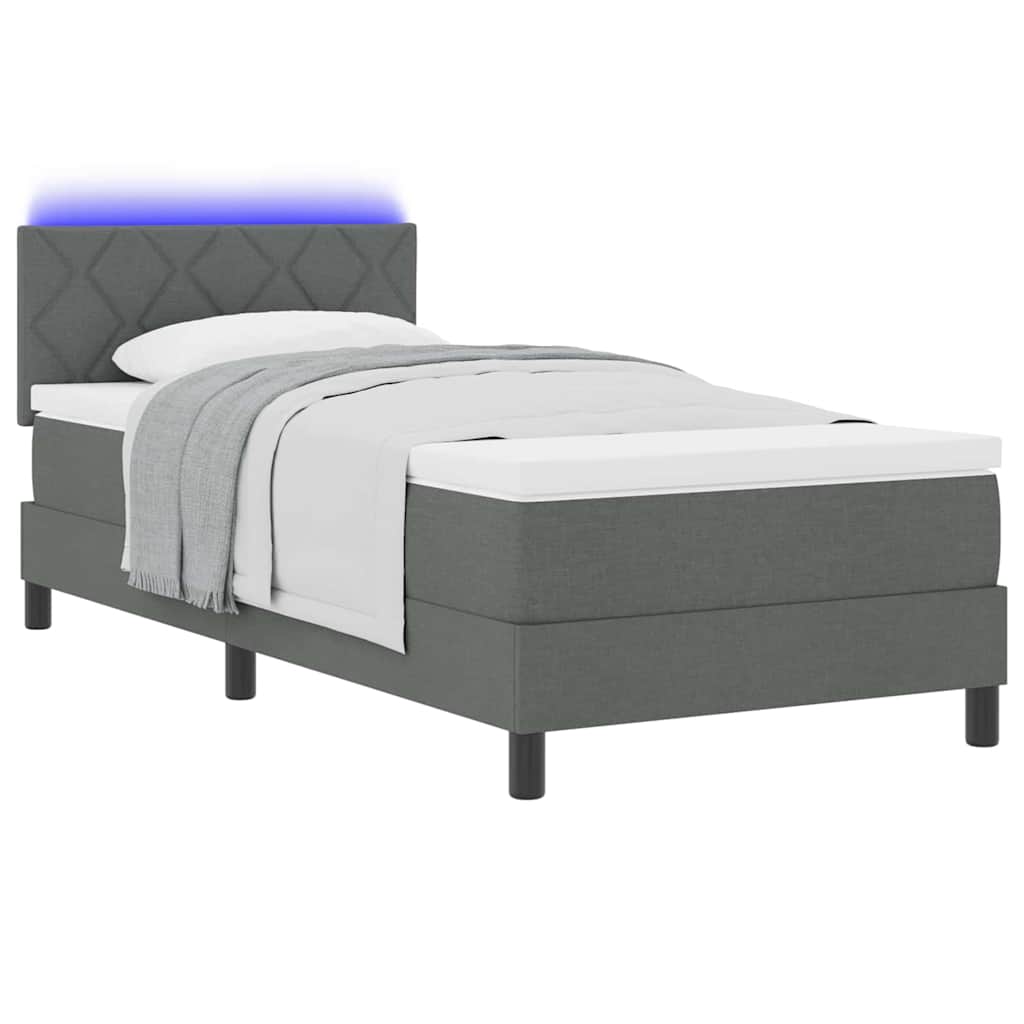Boxspringbett mit LED-Lichtleisten Dunkelgrau 90 x 200 cm Stoff