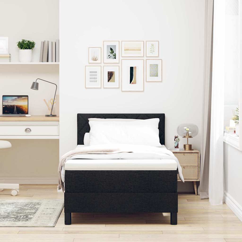 Boxspringbett mit Matratze mit LED Schwarz 90 x 200 cm Stoff