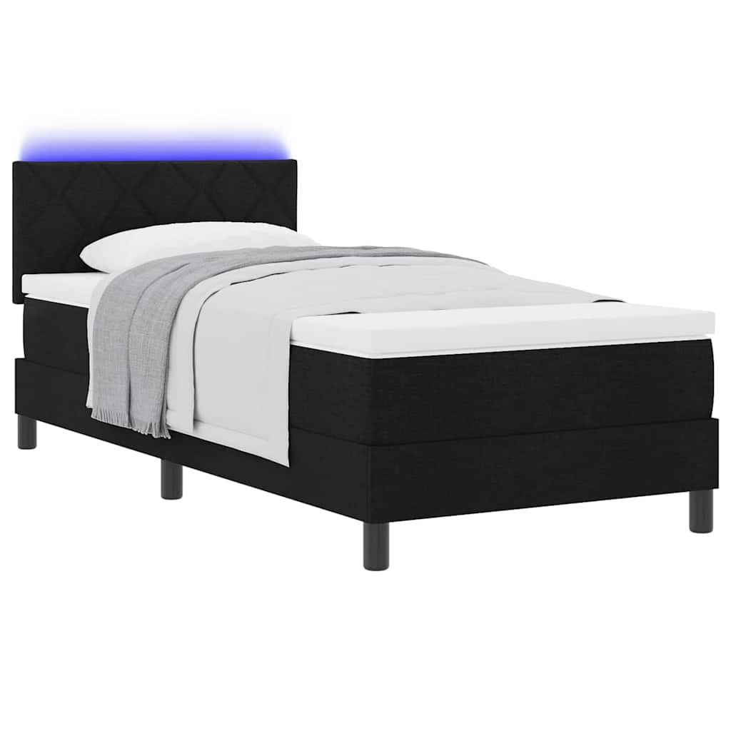 Boxspringbett mit Matratze mit LED Schwarz 90 x 200 cm Stoff