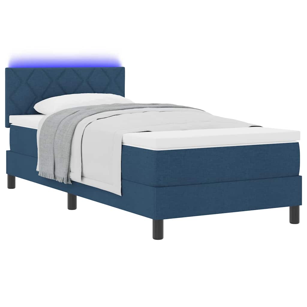 Boxspringbett mit LED-Lichtleisten Blau 90 x 200 cm Stoff