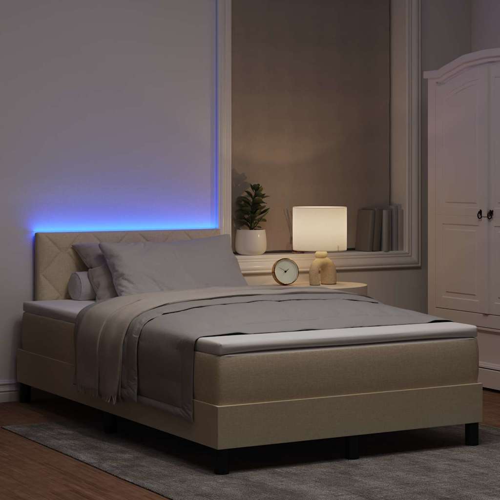 Boxspringbett mit LED-Lichtleisten Creme 120 x 190 cm Stoff