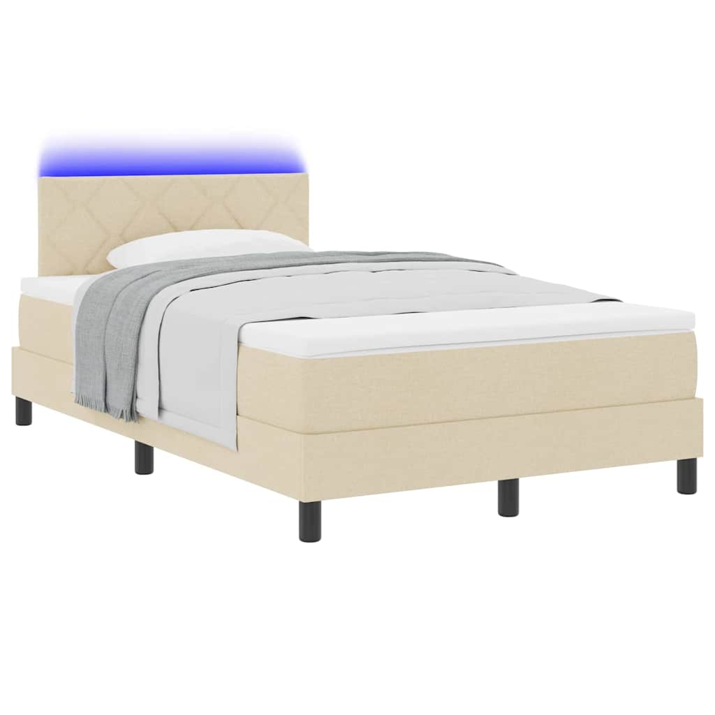 Boxspringbett mit LED-Lichtleisten Creme 120 x 190 cm Stoff