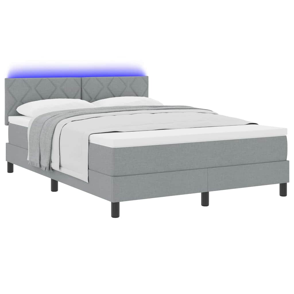 Boxspringbett mit LED-Lichtleisten Hellgrau 140 x 190 cm Stoff